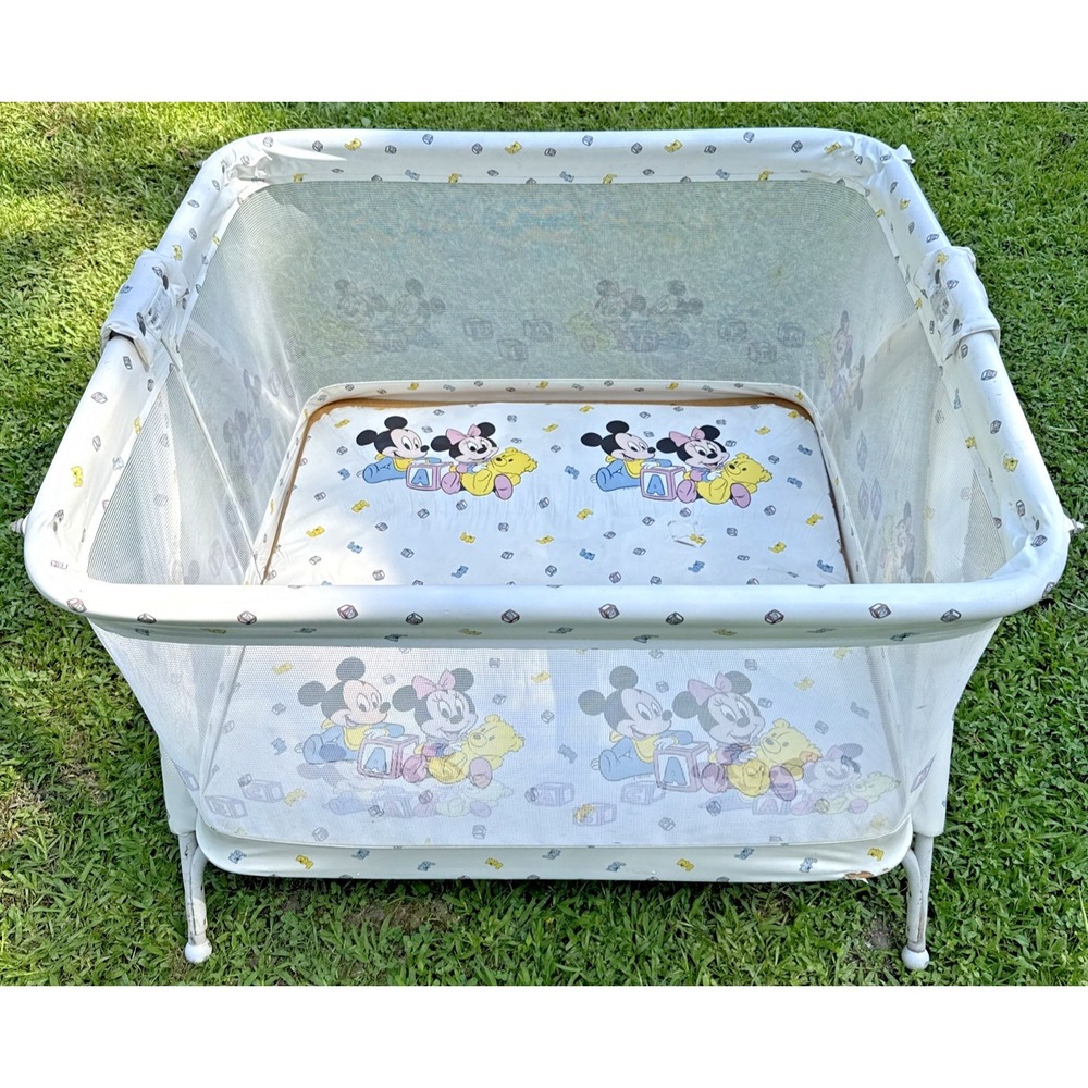 Vintage Graco Disney Babies Pack N Play Playpen Baby Mickey & Minnie 39x36